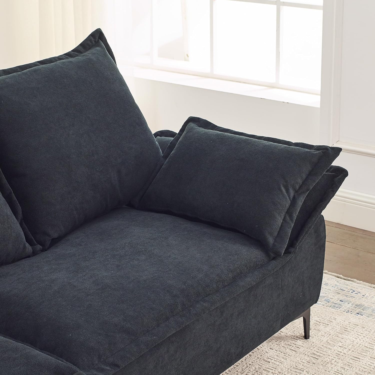 88.5" Sofa for Living Room, Modern Sofa Couch Sailboat Couches Dutch Velvet 3-Seater Sofa with 2 Pillows for Bedroom Apartment Small Space Black