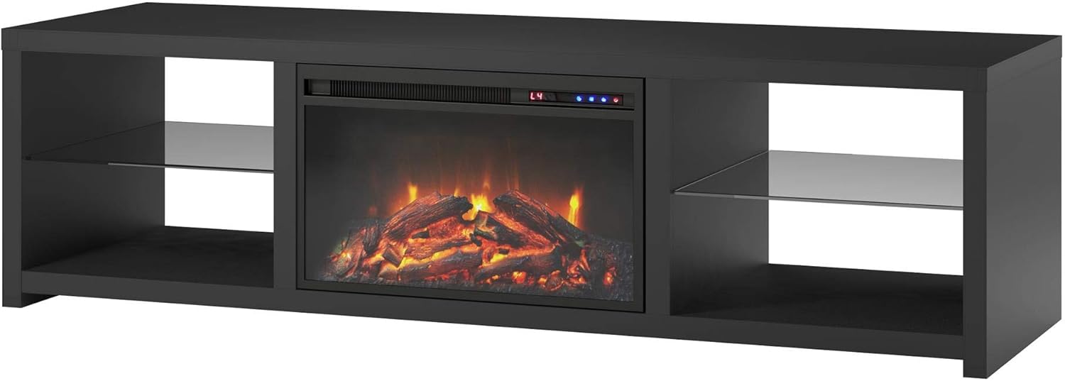 Ameriwood Home Harrison TV Stand with Fireplace for TVs up to 70", Black