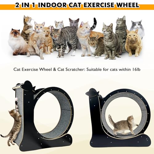 Cat Exercise Wheel for Indoor Cats, Cat Running Wheel with TPE Silent Roller, Cat Treadmill Wheel, Cat Rotating Wheel Weight Loss Device with Replaceable Pads, Nature Wood