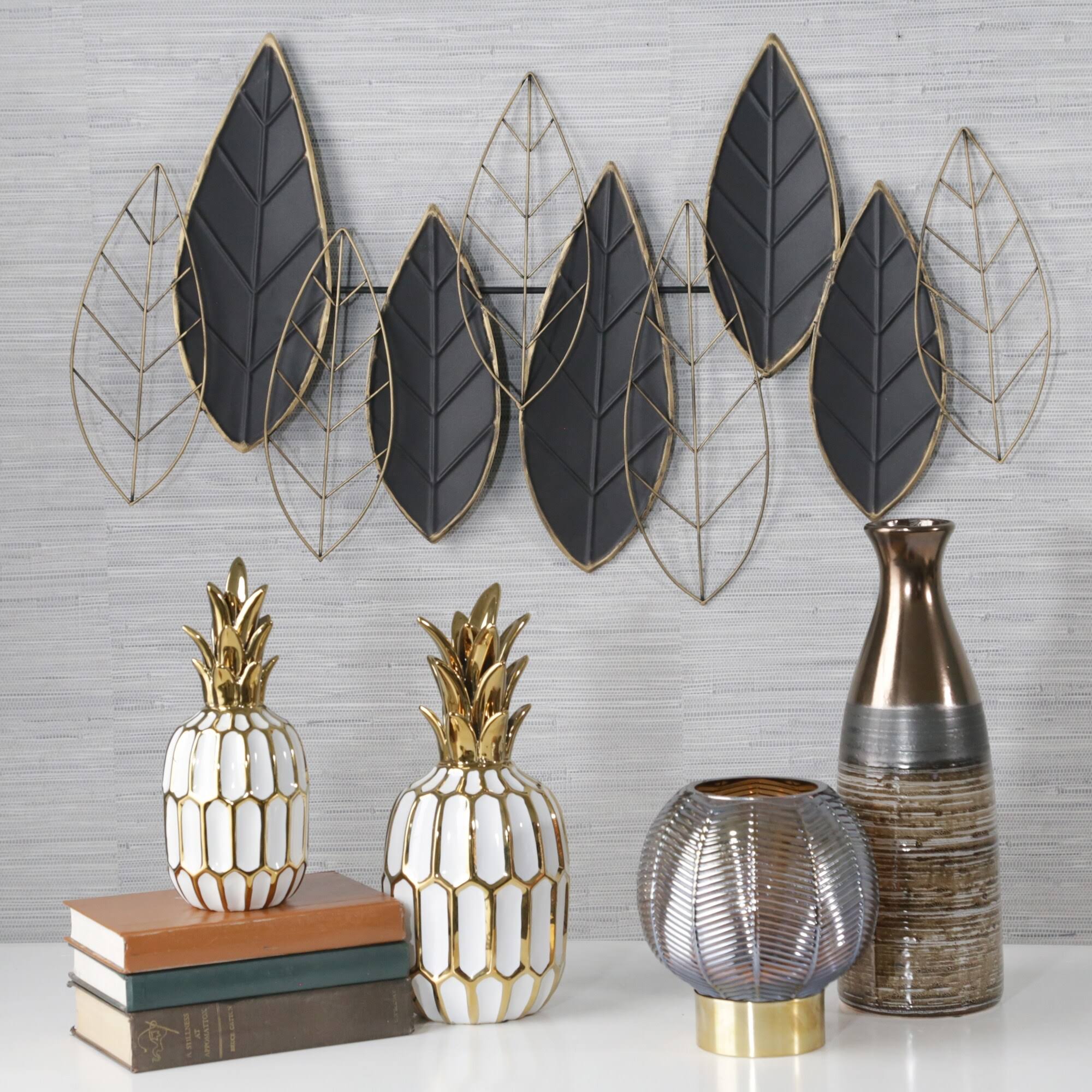 Sagebrook Home Metal 33x22 Leaf Wall Decor, Black/Gold