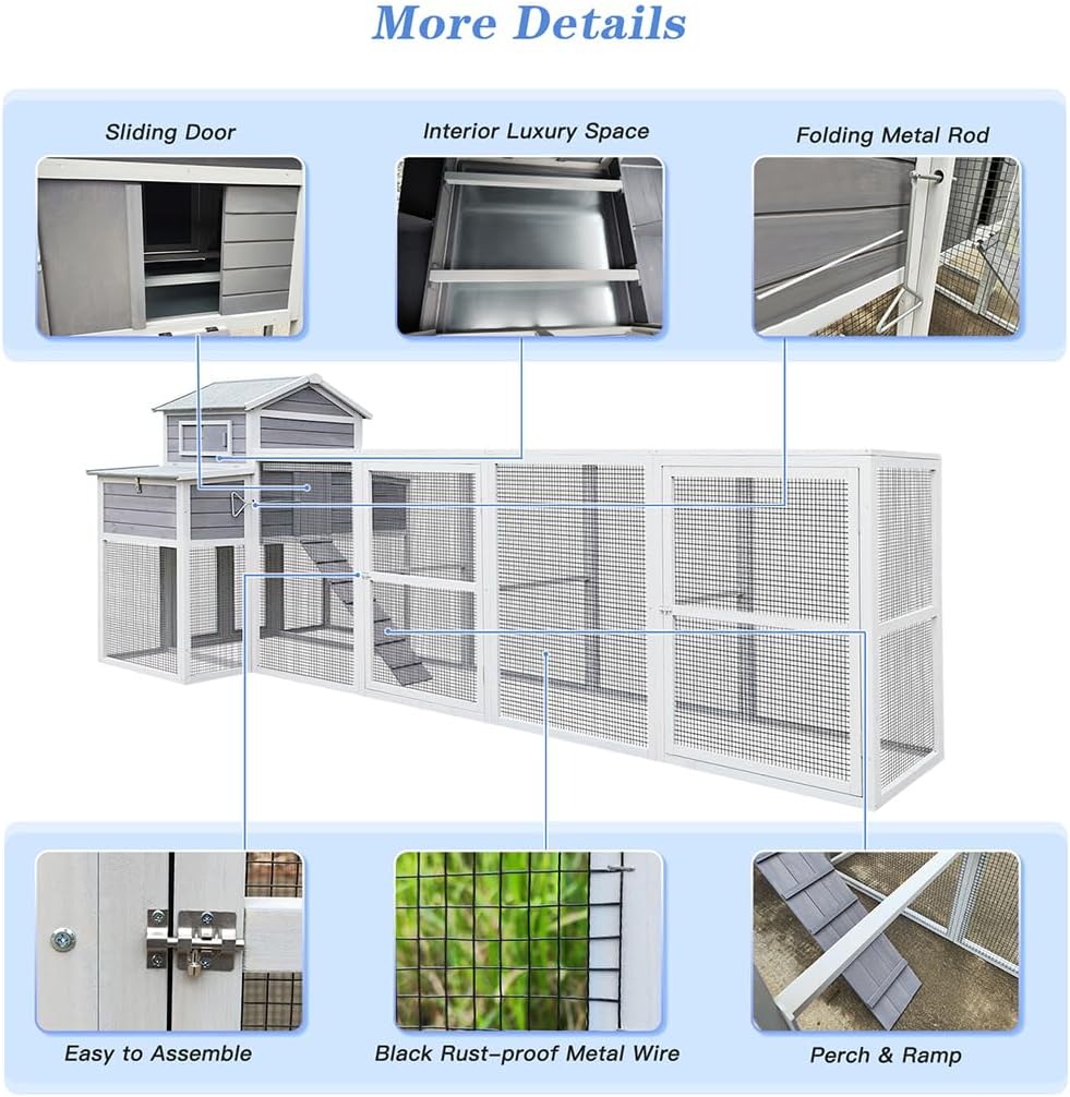 Chicken Coop 150" Extra Large Wooden Hen House, Outdoor Backyard Poultry Cage with Run, Chicken Nesting Box, Pull Out Trays and Anti-Slip Asphalt Ramp, Deluxe Wood Chicken Coops for 6-10 Chickens