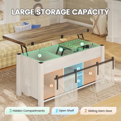 SEDETA Lift Top Coffee Table, 4 in 1 Multi-Function Convertible Coffee Tables with Storage and Hidden Compartment, Farmhouse Coffee Table Converts to Dining Table for Living Room, Grey
