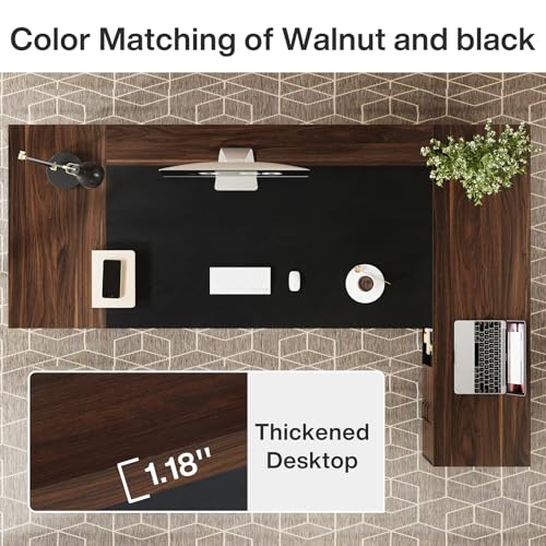 Tribesigns L-Shaped Executive Desk, 78" Modern Office Desk with Drawers and Lateral File Cabinet, Large Computer Desk with Storage Shelves, Workstation for Home Office (Walnut + Black)
