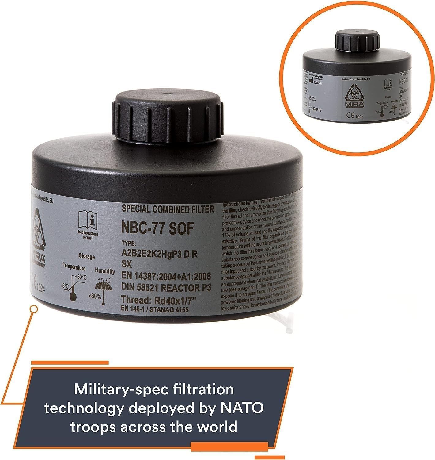 MIRA Safety CM-6M and NBC-77 SOF - Single 40mm CBRN Gas Mask Filter
