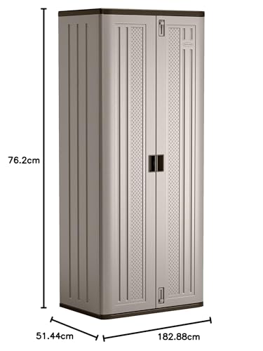 Suncast Tall Storage Cabinet, Platinum Resin Outdoor & Garage Storage Cabinet with Doors & Shelves, Plastic, Weather-Resistant, Lockable, Freestanding Utility Closet for Tools & Supplies, Made in USA