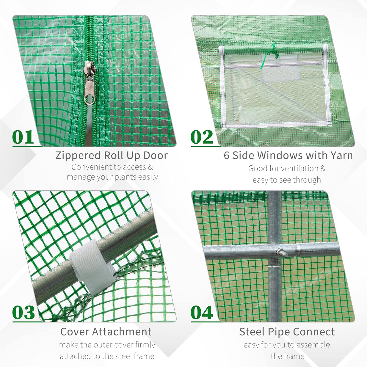 Outsunny 15' x 6' x 7' Outdoor Walk-in Tunnel Greenhouse with Roll-up Windows, Zippered Windows, & Weather Cover