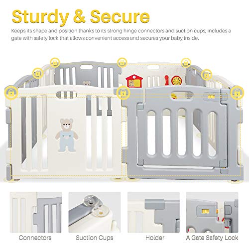 Kidzone Baby Playpen Kids 8 Panel Safety Play Center Yard Home Indoor Outdoor Pen Play Pen Children Activity (Blue)