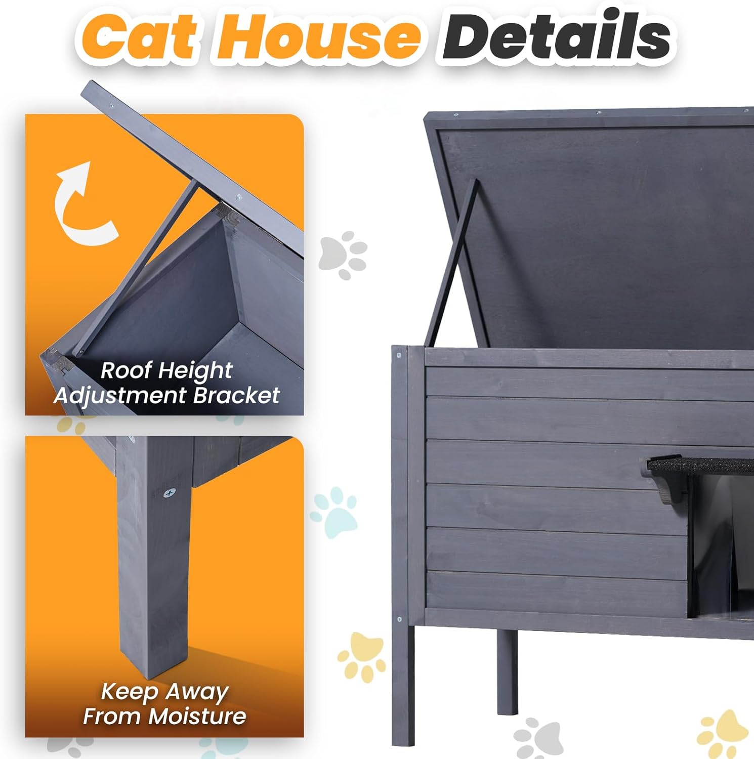 Outdoor Cat House Weatherproof,Feral Cat House Enclosures with Insulated All-Round Foam Wooden Cat Condos for Winter Outside, PVC Door Flaps