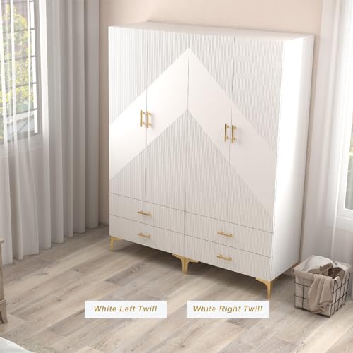 FeLeA Wardrobe Closet for Hanging Clothes, Armoire Portable Closet with Two Drawers & Hanging Rod, 2 Door Freestanding Wardrobe Cabinet for Bedroom,White,(31.5" W x 19.69" D x76.77 H)