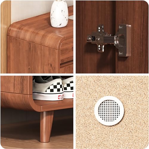 Shoe Cabinet with Drawers and Doors, Wooden Shoe Storage Cabinet with Adjustable Shelves, 5 Tier Shoes Rack Retro Shoe Organizer for Entryway, Hallway, Doorway, Living Room, Bedroom(55", Brown-white)
