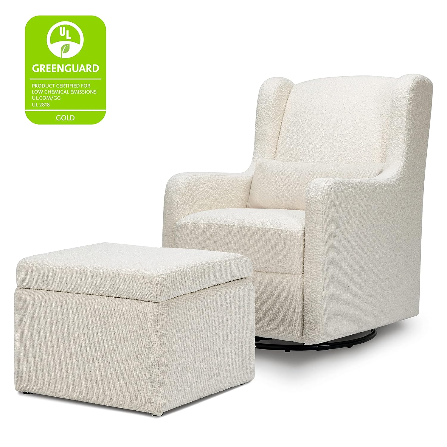Carter's by DaVinci Adrian Swivel Glider with Storage Ottoman in Ivory Boucle, Greenguard Gold & CertiPUR-US Certified