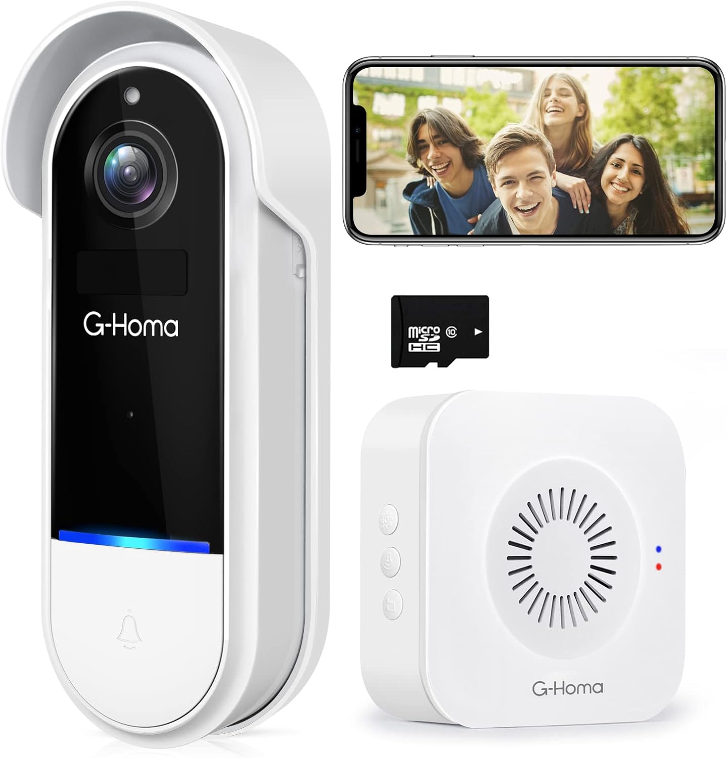 Wireless Video Doorbell Camera, G-Homa 1080P HD Wi-Fi Smart Doorbell Camera with Chime, Motion Detection, Night Vision, IP65 Waterproof, 2-Way Audio, Rechargeable Battery, No Monthly Fees Pack of 2