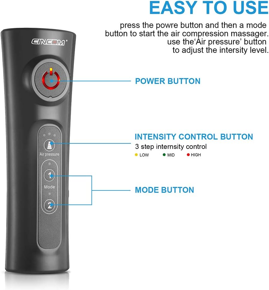 CINCOM Leg Massager for Circulation Air Compression Calf Wraps with 2 Modes 3 Intensities and Helpful for RLS and Edema