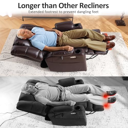 MCombo Large Triple Motor Power Lift Recliner Chair with Massage and Dual Heating, Adjustable Headrest for Tall Elderly People, Faux Leather 7634 (Dark Brown, Large)
