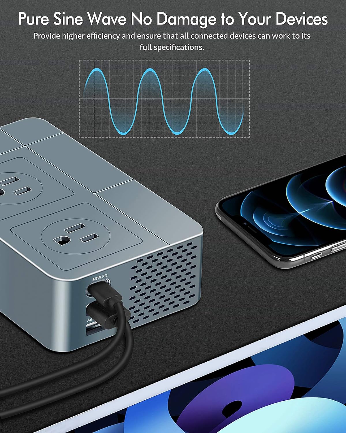Pure Sine Wave Inverter by KOOSLA, 300W Power Inverter [��� �� ���-�] for Car DC 12V to AC 110V Car Plug Adapter Outlet Pack of 2