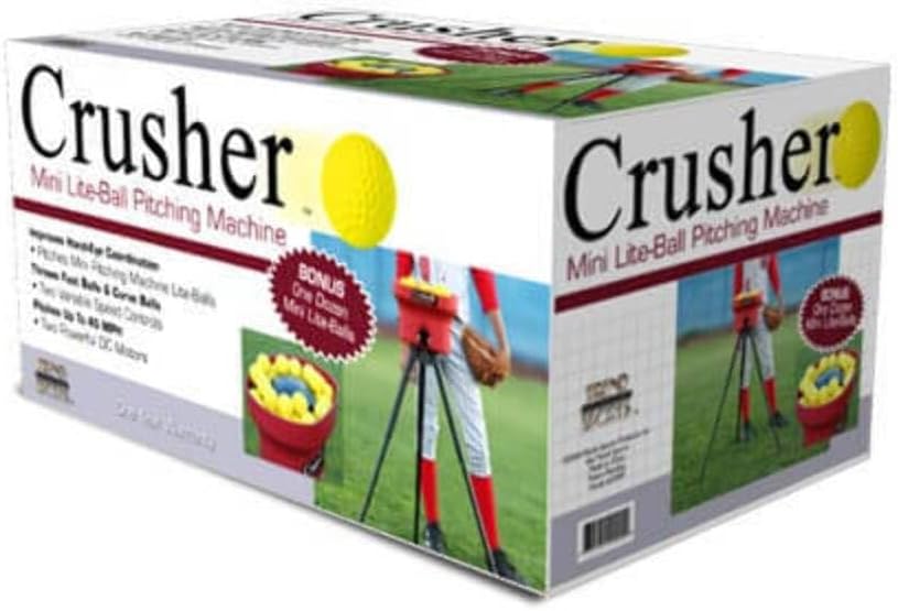 Heater Sports Crusher Professional Mini Lite-Ball Pitching Machine with BONUS Steel Tripod & 8 Hour Battery
