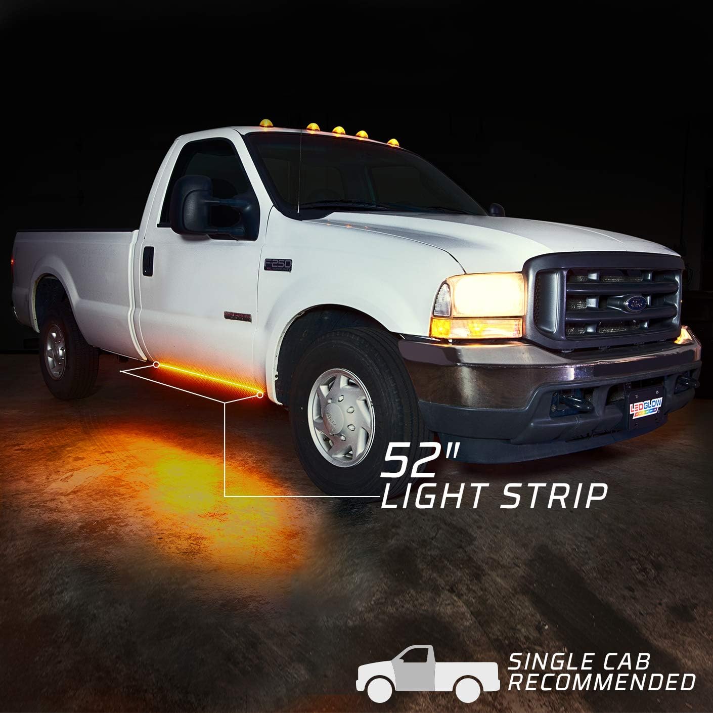LEDGlow 52 Truck LED Running Board Light Amber Side Marker Kit with White Courtesy Lights for Regular & Straight Cab Trucks - Multi-Function Lighting - Flexible Waterproof Strips