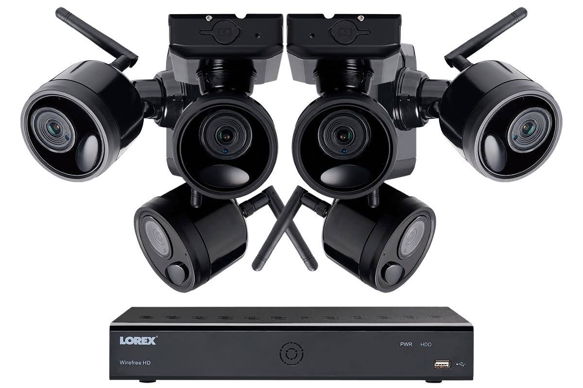 Lorex LWF1080B-66 1080p Outdoor Wireless Camera System, 6 Rechargeable Wire Free Battery Powered Black Cameras, 95ft Night Visio