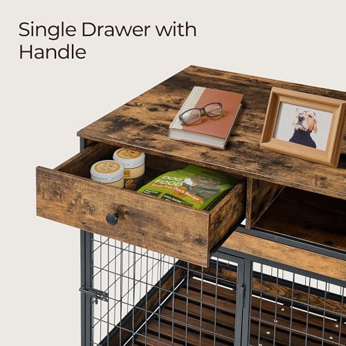 Dog Crate Furniture, 31.5 Inch Dog Kennel with Storage Drawer, Double Doors Heavy Duty Dog Cage with Removable Tray, Indoor Wooden Pet Crate for Small Medium Dogs, Rustic Brown