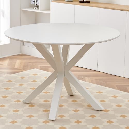 Round Dining Table for 4, Mid Century Modern 42" Faux Wood Round Dining Room Table, Round Kitchen Table for Dining Living Room, Office, Small Spaces