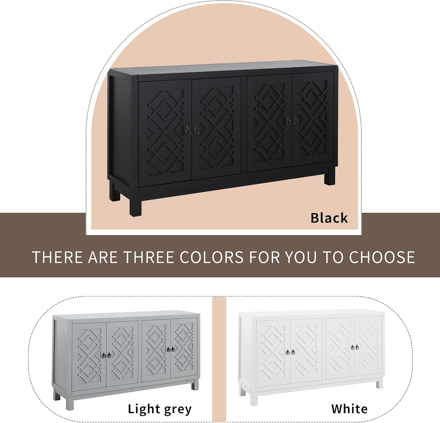 Elegant Storage Cabinet Sideboard,4 Door Buffet Cabinet with Pull Ring Handles,Large Storage Space, Versatile Cabinet for Living Room, Dining Room（Black）