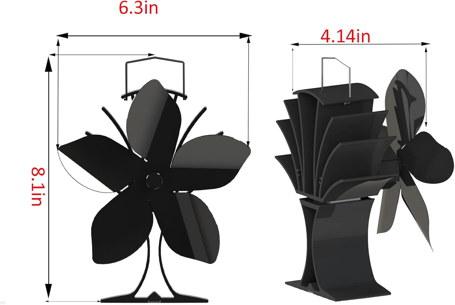 Wood Stove Fan - 5 Blades Heat Powered Stove Fan for Fireplace/Wood Burning/Log Burner,Thermoelectric Eco Non Electric Fan,Wood Pellet Stove Gas Fireplace Accessories with Magnetic Thermometer Pack of 2
