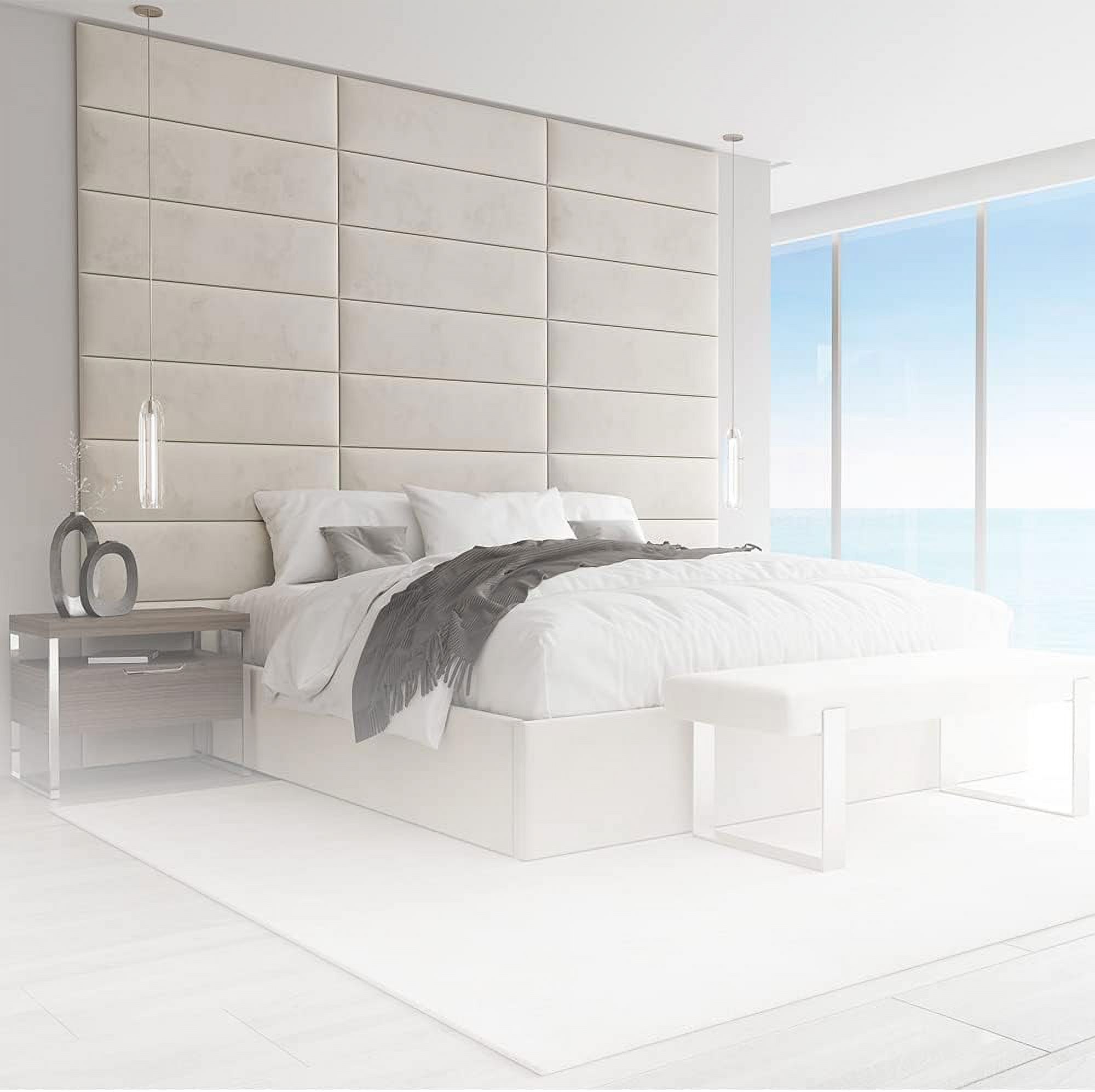 Upholstered Headboards - Accent Wall Panels - Velvet Ivory - /King - Set Of 4 Panels (Each Individual Panel 39"X11.5")