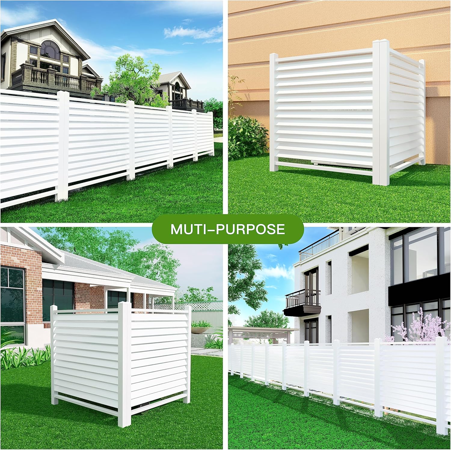 Air Conditioner Fence Outdoor Privacy Screen 48" W X 48" H 2 Panels Privacy Fence Panels for Outside Vinyl Privacy Fence for Yard, Pool Equipment Enclosure Trash Can Screens for Outdoor, Louvered
