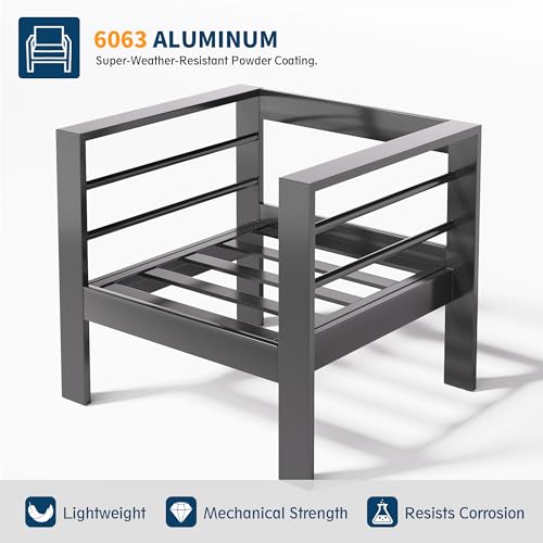 UDPATIO 8 Piece Aluminum Patio Furniture Set, Oversized Modern Outdoor Furniture Set with Olefin Fabric Cushion for Patio Deck Backyard, Dark Grey(with Waterproof Covers)