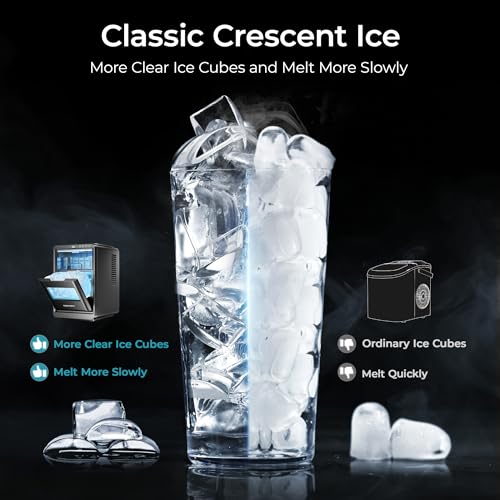 EUHOMY Crescent Ice Makers Countertop, 35Lbs/24H, 16Pcs in 12Mins, Auto Deep Cleaning, Timer, Portable Crescent Ice Maker Countertop with Crystal-Clear Ice Cubes for Home/Office/Party