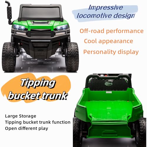 24V 2 Seater 6 Wheels XXL Ride On Car for Kids, Ride On 4WD UTV with EVA Tires, Bluetooth, Remote Control, Ride On Car with Dump Bed, 5-Point Safety Harness, Ride On Toys for Boys Girls (Green)