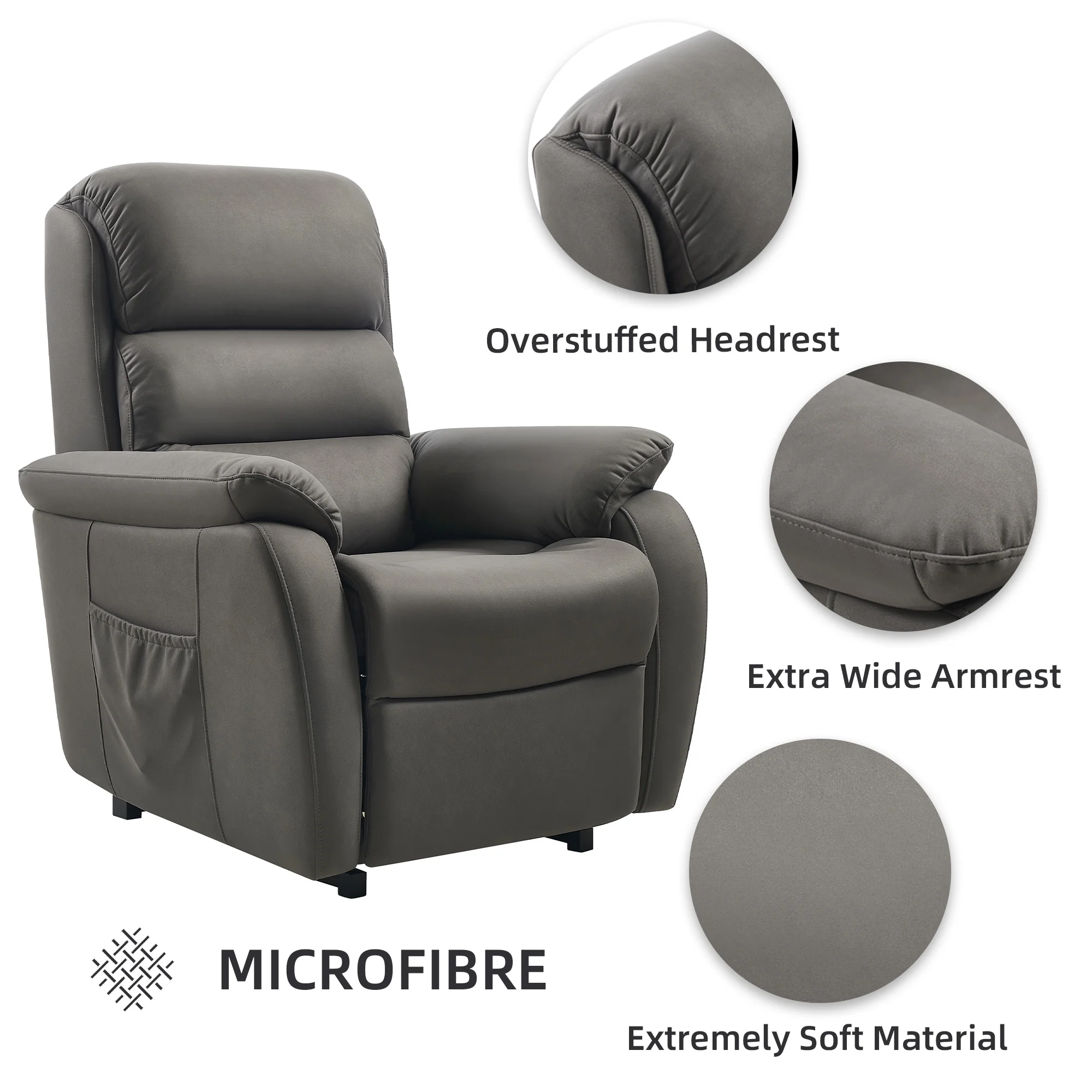 FIBO Electric Large Power Lift Recliner with Automatic Lift & Recline Button, Overstuffed Wide Recliners for Big Man People, Lift Chairs Recliners for Elderly with Massage and Heat, Fabric (Darkgrey)