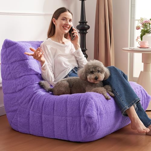 Bean Bag Chair Big Sofa Beanbag Chair for Adults Fireside Chair Bean Bag Lounger with Memory Foam Filled for Home,Apartment or Gaming Venue(Black Plush)