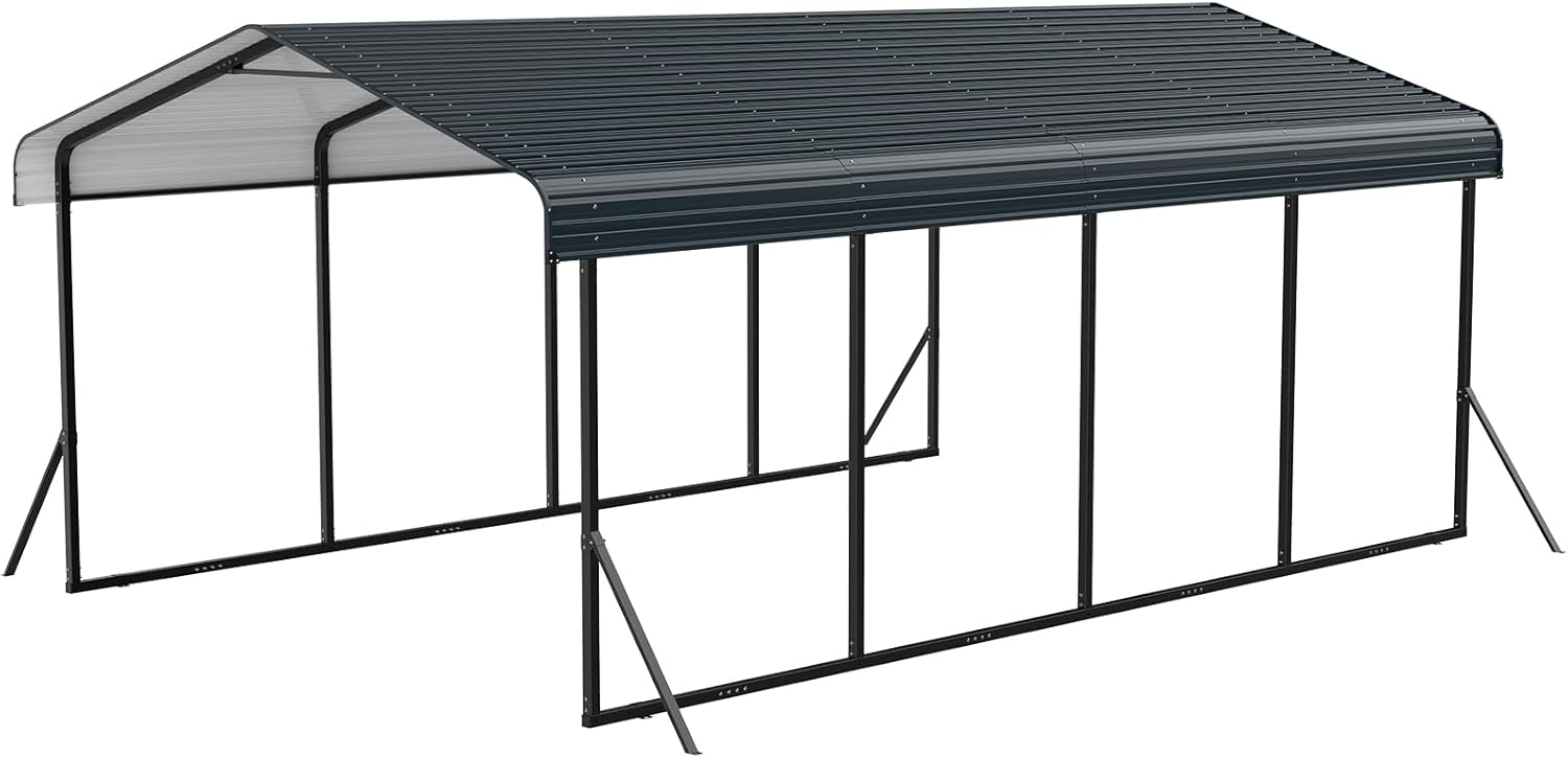 12x20 FT Metal Carport Heavy Duty for Snow, Car Ports 12x20 with Reinforced Slanted Support Legs, Thicker Frame Garage Shelter Shed for Pickup, Boats, Cars, Truck and Tractors