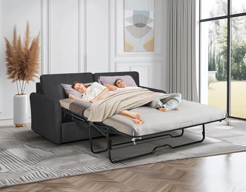 86.6" Sleeper Sofa Couch with Pullout Bed, Loveseat Sleeper Sofa Bed with Pull Out Couch, 2 in 1 Convertible Queen Sleeper Sofa with Memory Foams Mattress for Living Room (Dark Grey)