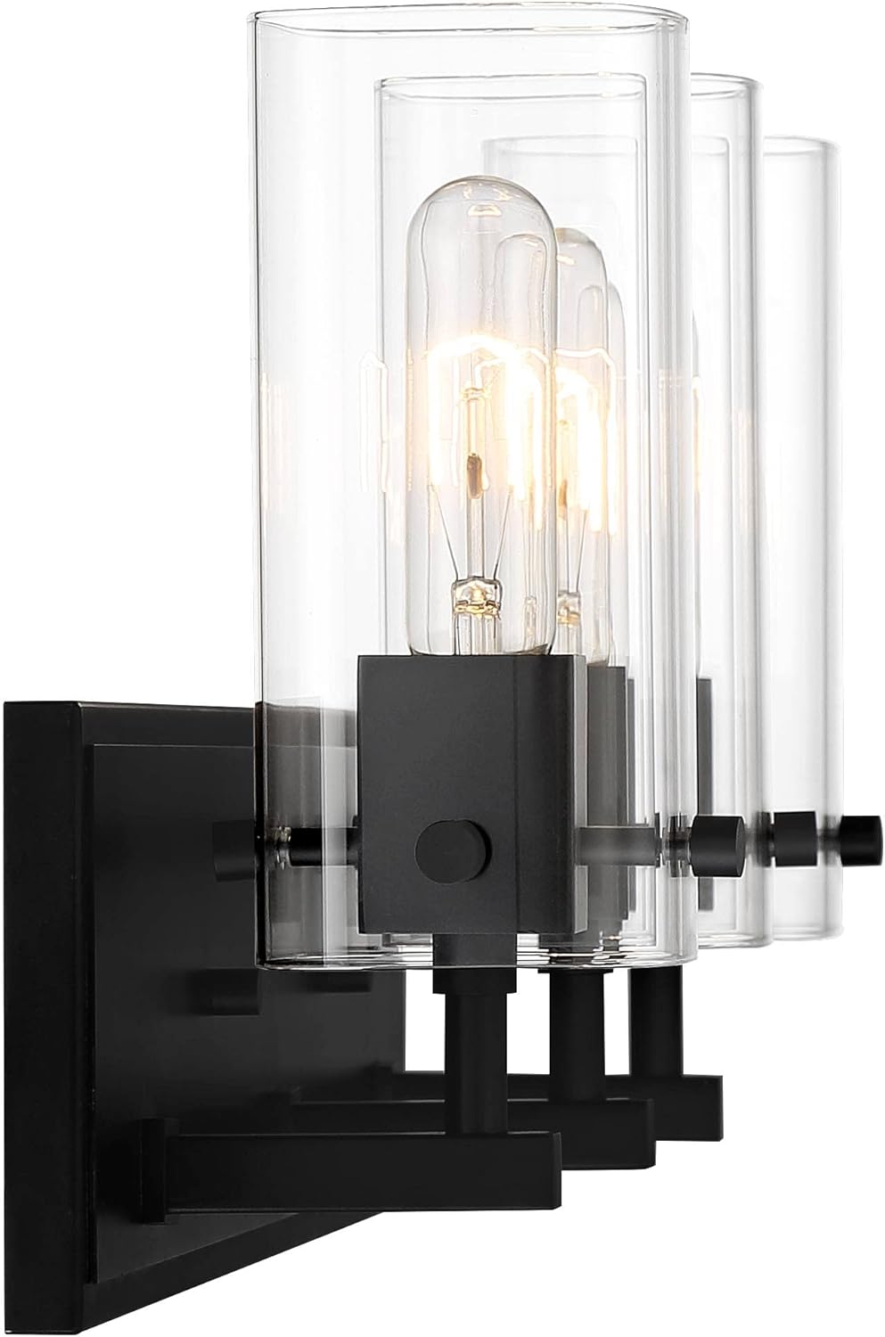 Possini Euro Design Metis Industrial Modern Wall Light Classic Black Metal Hardwired 24 1/4" 3-Light Fixture Clear Glass Shade for Bedroom Bathroom Vanity Reading Living Room Hallway House Home