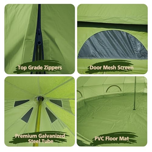 Cotton Canvas Bell Tent, Waterproof Large Tents with Sturdy Center & Door Pole and Space for 4/6/8 Person All 4 Season Camping Yurt Tent