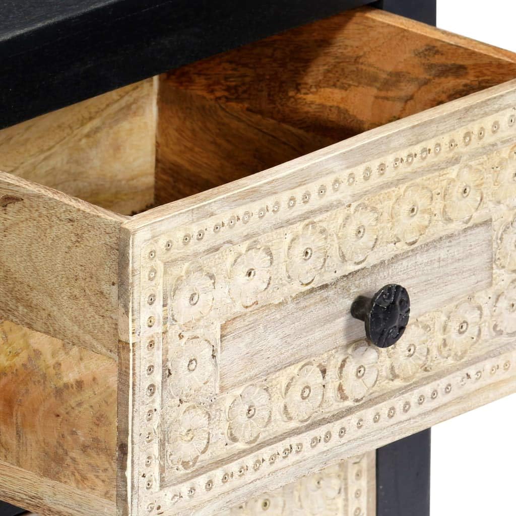 Hand Carved Bedside Cabinet,Wooden Side Table,Storage Cabinet,Telephone Stand,Sofa Tables,Decorate The Furniture,for Bedroom,Gray 15.7"x11.8"x19.7" Solid Mango Wood