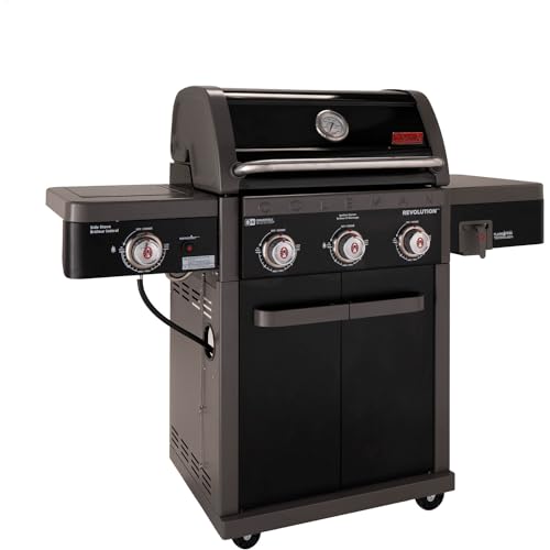 Coleman Revolution 2-Burner 30,000 BTU BBQ Gas Grill with 440-Sq. In. Total Cooking Surface, 2 Side Shelves, Flare-Free Grates, and 4-Wheel Compact Cart, Portable Propane Grill in Black