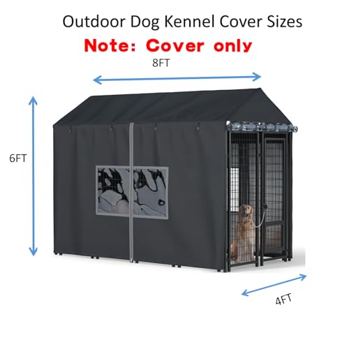 Outdoor Dog Kennel Cover - Full Coverage for 8'Dx4'Wx6'H Dog Cages, 600D Heavy Duty Waterproof Kennel Cover, Black