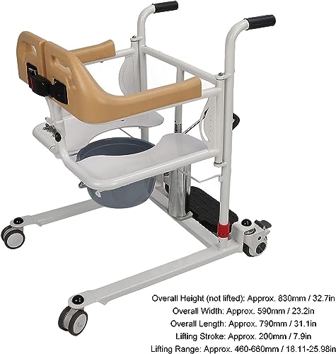 Hydraulic Lift Transfer Chair 180° Split Seat Transfer Lift W/Potty and Dining Table Load 220lb Metal Lift Wheelchair