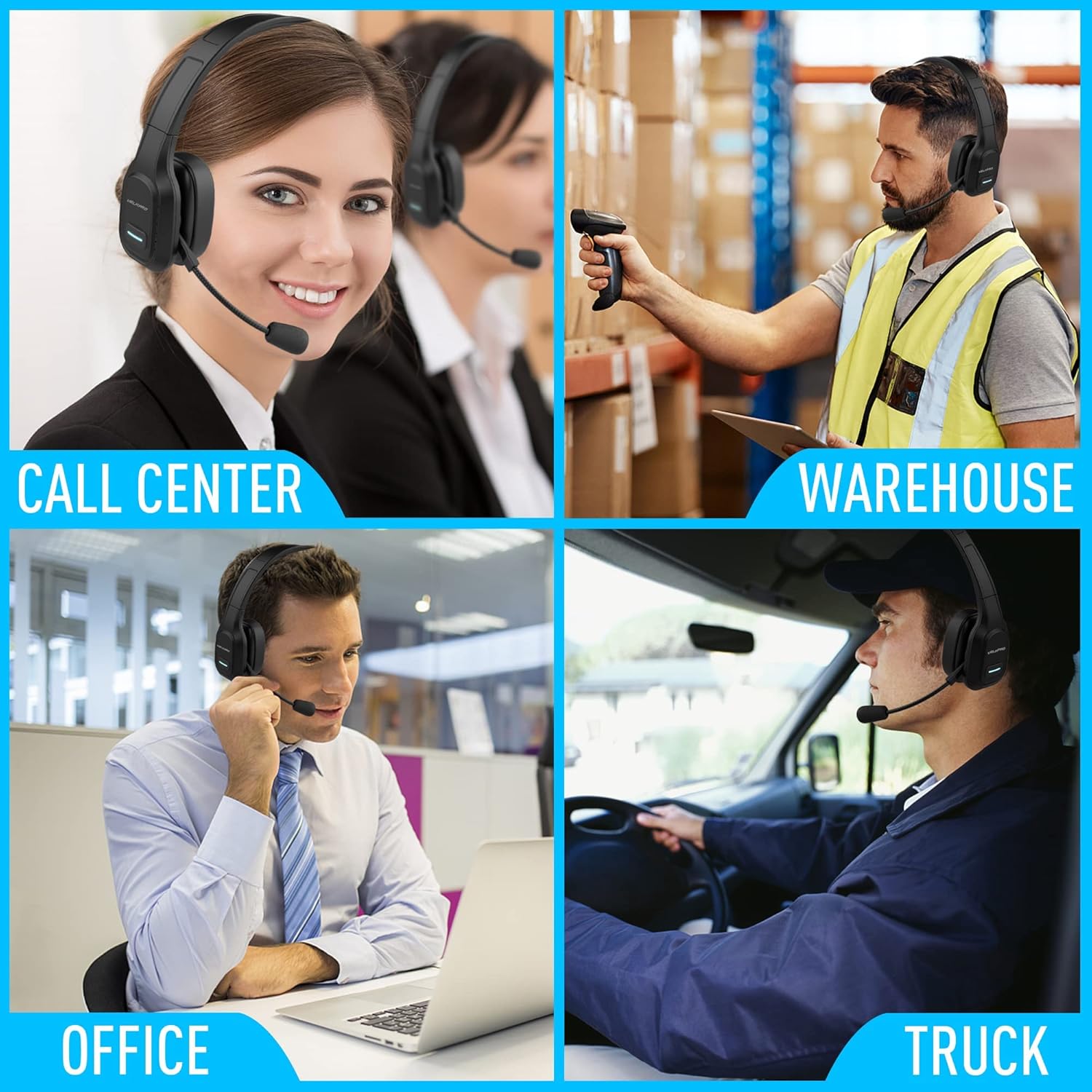 VELKPRO Wireless Headset with Microphone - Comfortable Single-Ear Headphone with Adjustable Headband, Noise Isolation Mic - Communication Accessories for Truck Drivers, Home Office, Call Center Work
