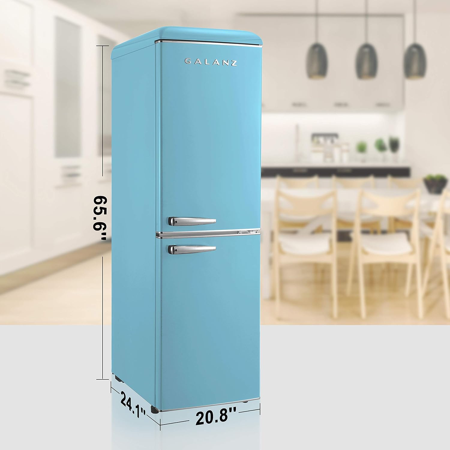 Galanz GLR74BBER12 Retro Bottom Mount Refrigerator, Adjustable Mechanical Thermostat with True Freezer, Blue, 7.4 Cu Ft