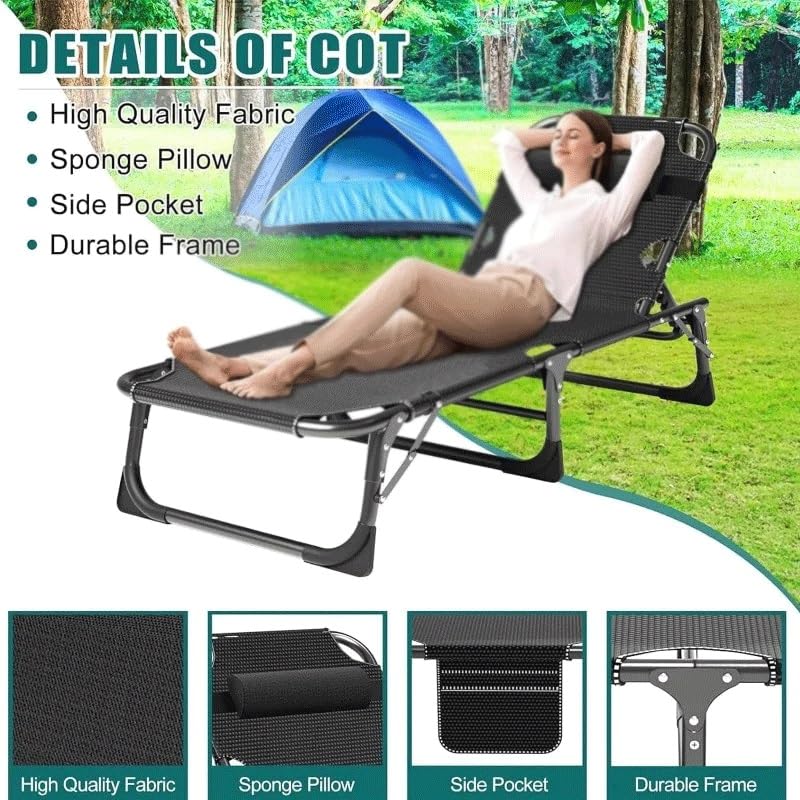 Folding Camping Cots for Adults Heavy Duty Adjustable Cot with Mat Sleeping Bed for Camp Office Use Outdoor Cot