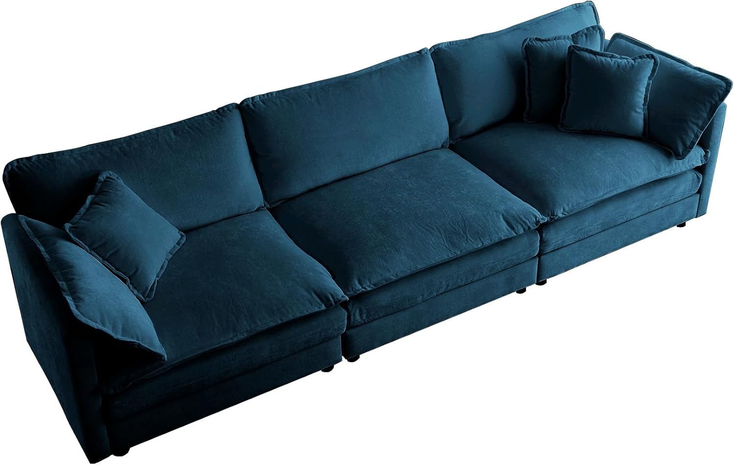 Mid-Century Modern Couch 3-Seater Sofa with 2 Armrest Pillows and 3 Toss Pillows, Couch for Living Room Blue Chenille