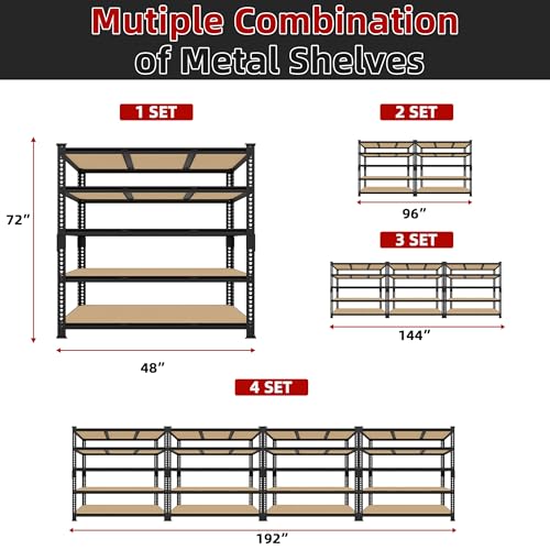 5 Tier Garage Storage Shelves - 32" W x 16" D x 63" H Adjustable Heavy Duty Metal Shelving Unit, Garage Shelving Utility Storage Rack for Basement, Pantry, Kitchen, Black, 2 PCS