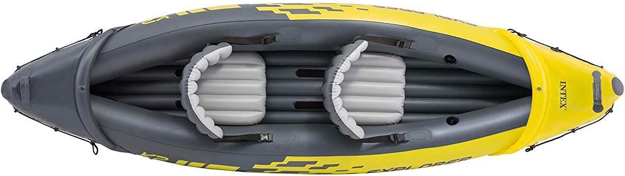 Intex Explorer K2 2-Person Inflatable Kayak with 2 Aluminum Oars and Pump and Challenger K1 1-Person Inflatable Kayak with 1 Oar, Hand Pump and Skeg