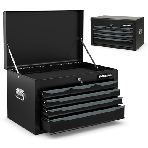 Goplus Rolling Steel Tool Chest, 5-Drawer Tool Storage Cabinet with Hanging Holes, Central Keyed Locking System, Ball-Bearing Slides & Lockable Wheels, Tool Organizer Box for Garage & Repair Shop