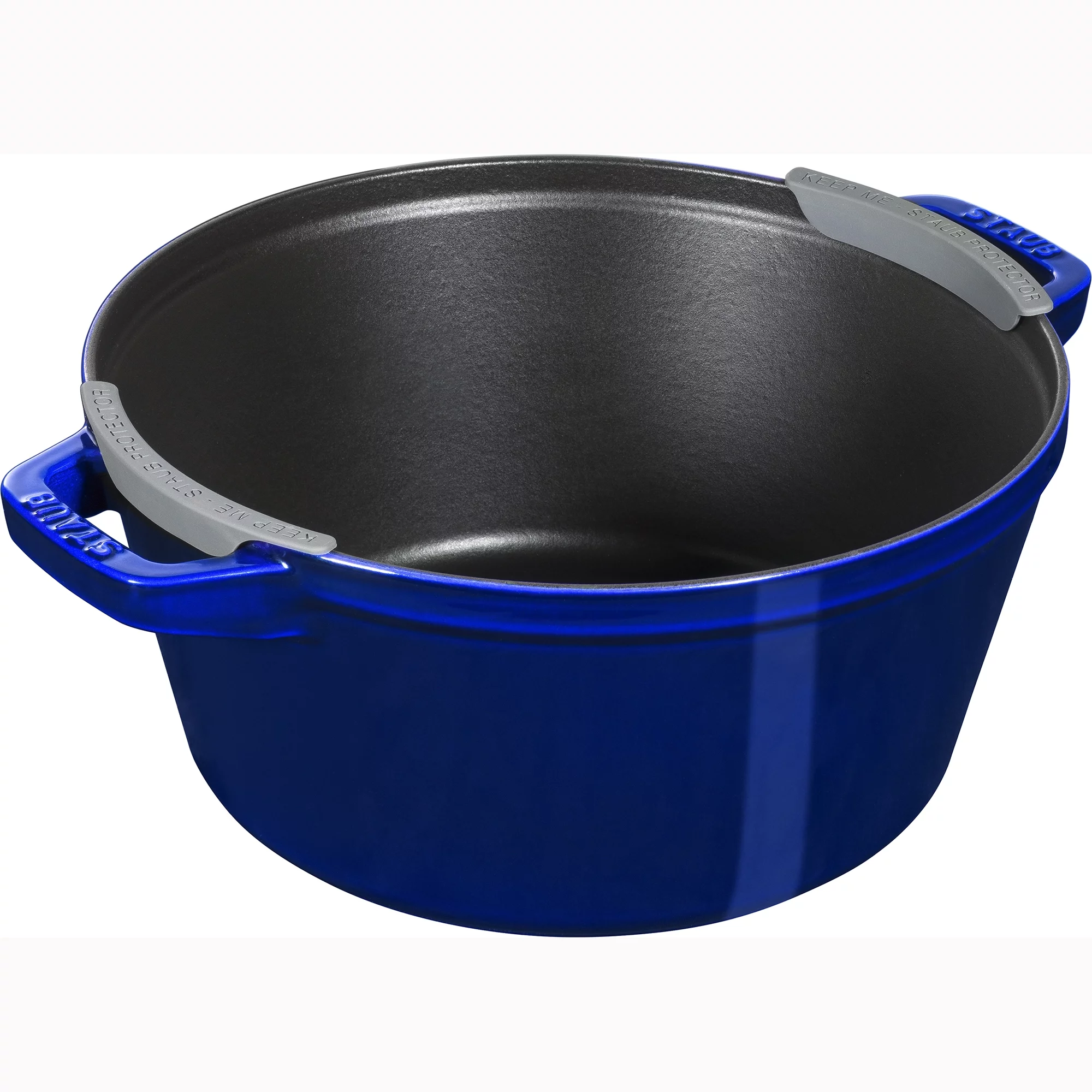 STAUB Cast Iron Set 4-pc, Stackable Space-Saving Cookware Set, Dutch Oven with Universal Lid, Made in France, Dark Blue