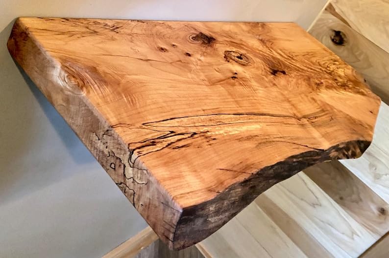 Customizable Live Edge Spalted Maple Floating Shelves, Wormy Maple Natural Edge Wood Shelf, Live Edge Ambrosia Maple, Live Edge Mantel (30",Standard)